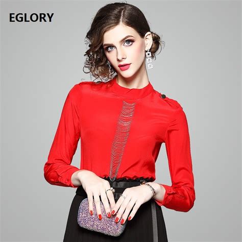 Long Sleeve Shirt Blouse 2018 Summer Women Stand Neck Beading Tassel Elegant Work Shirt Black