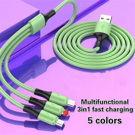 3 In 1 Universal Fast Charging Usb Cable Liquid Soft Silicone Fast Charge Line Fast Charging