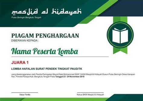 Contoh Sertifikat Juara Lomba Gawe Cv