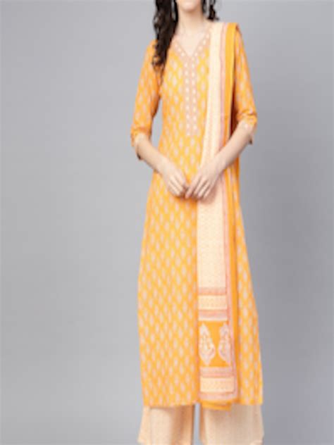 Buy Libas Women Yellow Printed Kurta With Palazzos And Dupatta Kurta Sets For Women 10139075