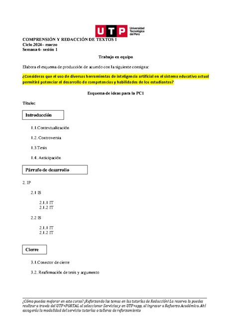 S06s1 Práctica Calificada 1 Esquema De Redacción 2024 Marzo Studocu