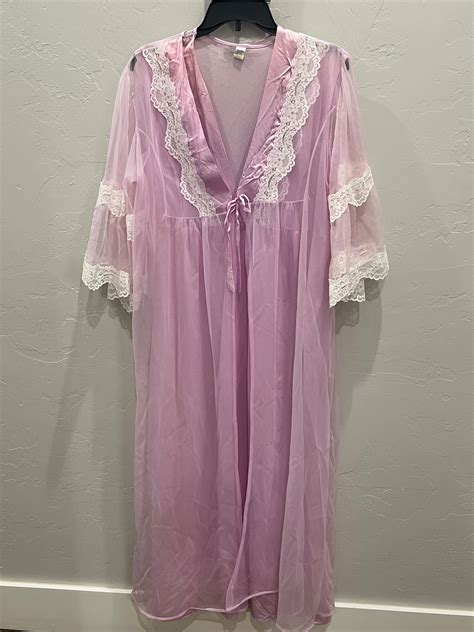 Vintage Rikki New York Lace Nylon Lingerie Two Piece Nightgown Robe Set Size Etsy