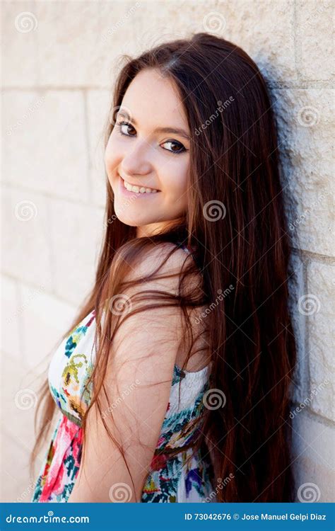 Spanish Brunette Girl With Long Hair Stock Photo Image Of Female Face 73042676