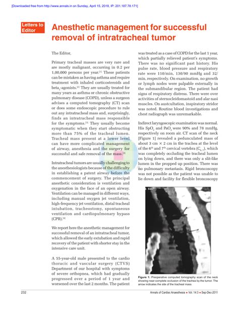 PDF Anesthetic Management For Successful Removal Of Intratracheal Tumor