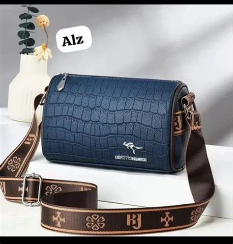 Self Pu Leather Premium Quality Cylindrical Broad Belt Side Sling Bag