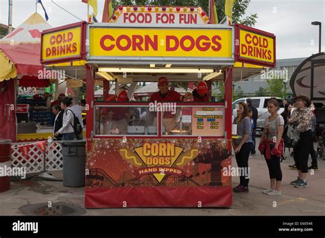 corn dogs booth  food  fun sign  calgary stampede stock photo