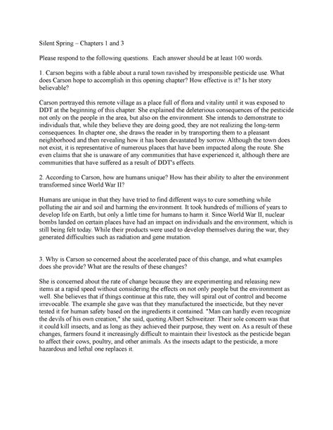 Silent Spring Ch1-3 Assignment copy - Silent Spring – Chapters 1 and 3