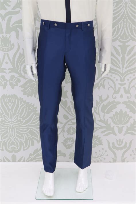 Pantalone Abito Da Sposo Classico Blu Intenso Made In Italy