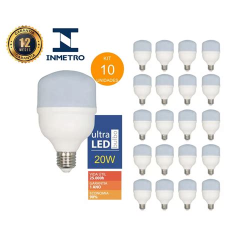 Kit 6 Lâmpadas Led Econômica 20w 6500k Branco Frio E 27 Bivolt Pack