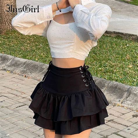 Insgirl Streetwear Mall Goth Skirt Women Harajuku Y2k E Girl High Waist