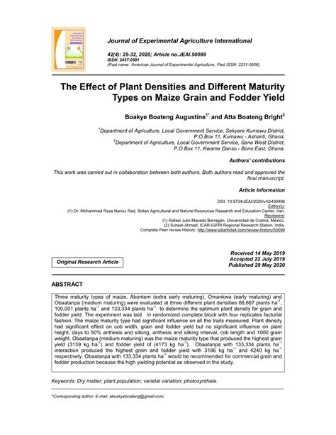 PDF The Effect Of Plant Densities And Different Maturity Types On