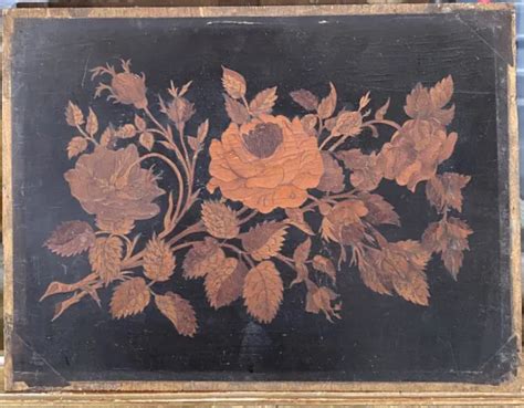 TABLEAU ANCIEN MARQUETERIE Bois Bouquet De Fleurs Napoléon III XIXe EUR