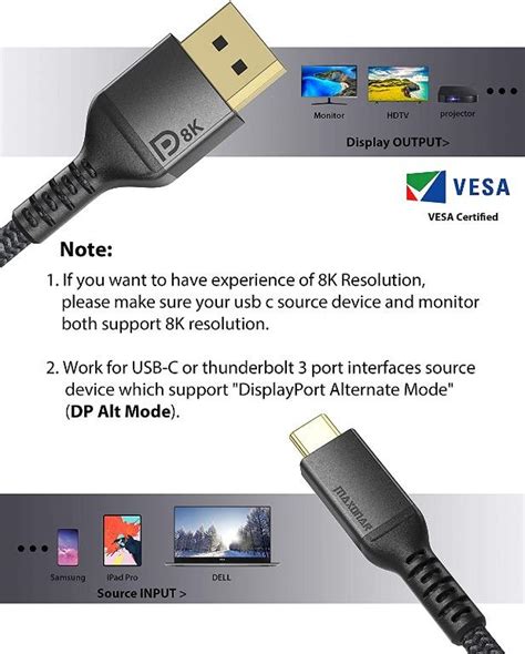 Usb C To Displayport Cable 8k60hz Maxonar 4k60hz144hz120hz 5k60hz