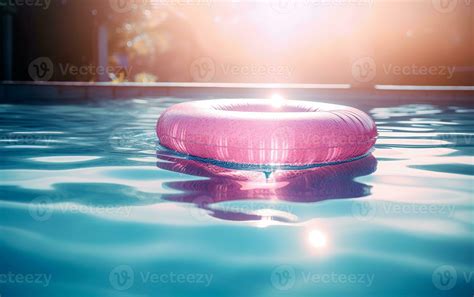 Summer Pool With A Pink Floater And Copy Space Travel Vacation Concept