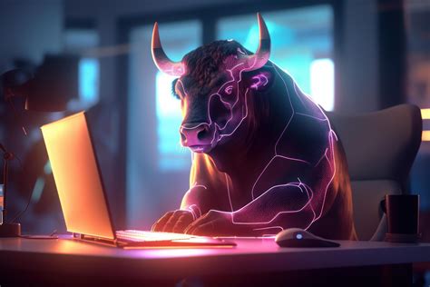 Bull Trading With Computer Background Bullish In Stock Market And