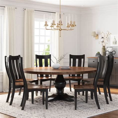 Rexburg Black Two Tone Solid Wood Farmhouse Dining Table Chair Set