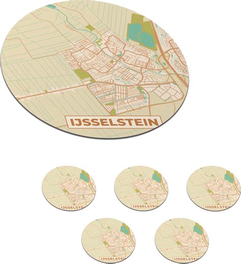 Onderzetters Voor Glazen Rond Plattegrond Ijsselstein Vintage