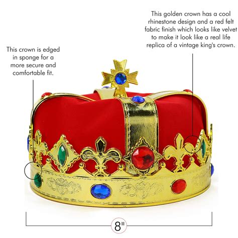 Regal Gold King Crown Royal Red Felt Imperial Jeweled Mens And Womens