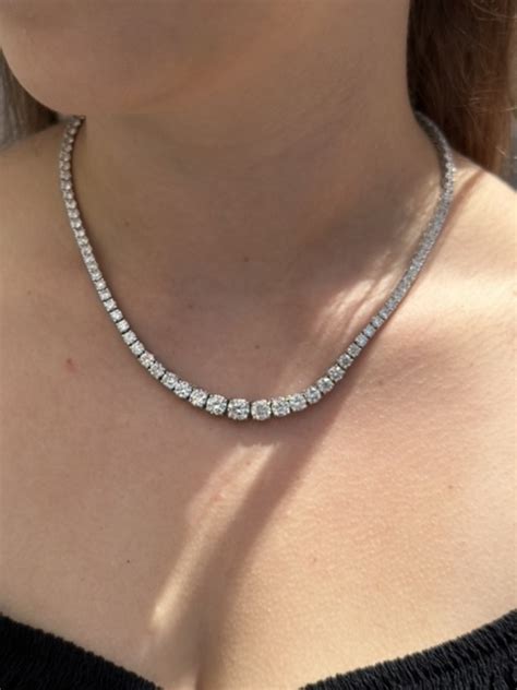 20 Carat Graduated Tennis Diamond Necklace In 14K White Gold Etsy