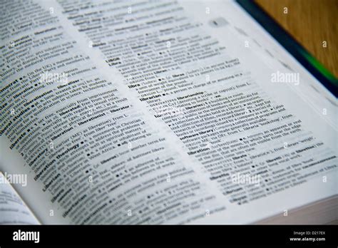 English Dictionary Open At The Words Librarian And Library Stock Photo