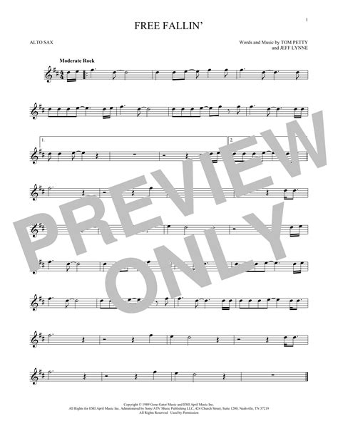 Free Fallin By Tom Petty Sheet Music For Alto Sax Solo At Sheet Music