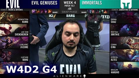 Evil Geniuses Vs Immortals Week Day S Lcs Spring Eg Vs