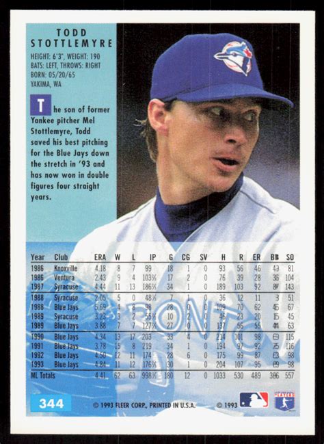 Fleer Todd Stottlemyre Toronto Blue Jays Ebay