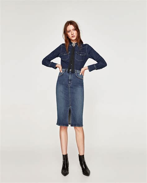 ZARA WOMAN DENIM MIDI SKIRT Denim Women Denim Midi Skirt Fashion