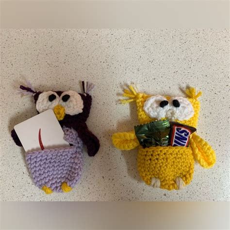 Hand Crafted Accents Owl Pockets New Purple And Yellow Handmade