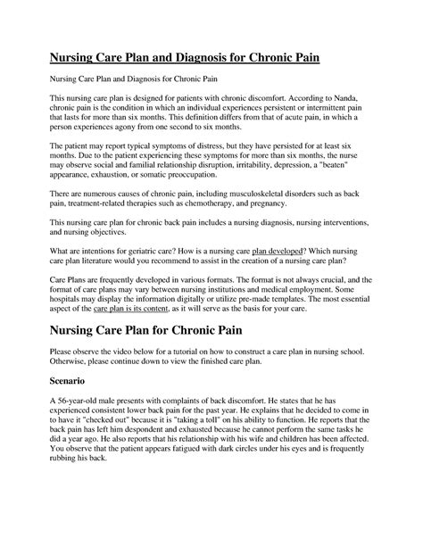 Nursing Care Plan For Chronic Pain Studocu