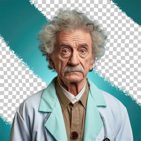 Premium Psd Slavic Medical Scientist Senior Man Curly Hair Serious