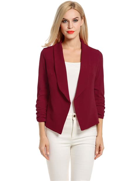 Pogtmm Women 34 Sleeve Blazer Open Front Cardigan Jacket Work Office Blazer Blazer Designs