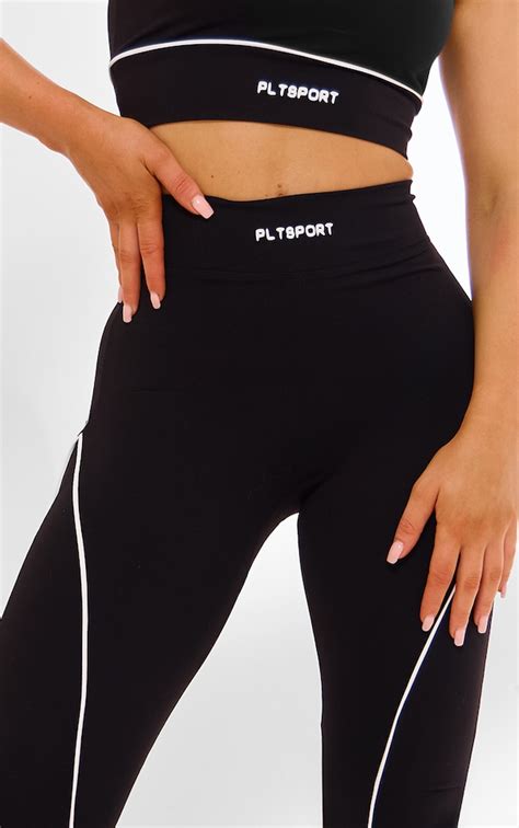 Black Plt Sport Sculpt Contrast Binding Yoga Pants Prettylittlething