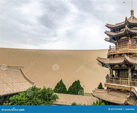 The Mingsha Mountain Crescent Spring Scenery In Dunhuang City Editorial