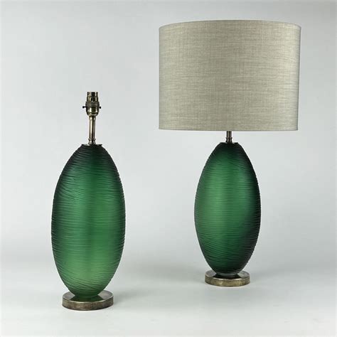 Pair Of Medium Green Glass Happy Pill Lamps On Antique Brass Bases T6996 Tyson