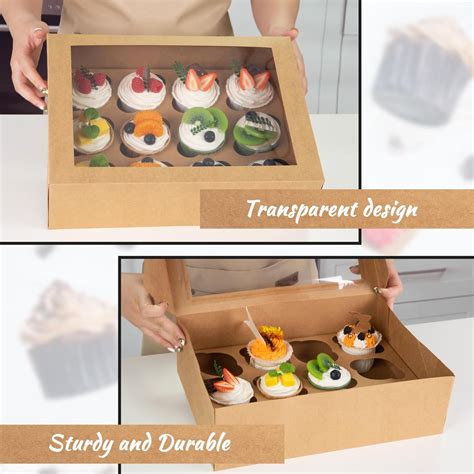 6PCS Cupcake Boxes With Windows Kraft Cupcake Container 12 Count