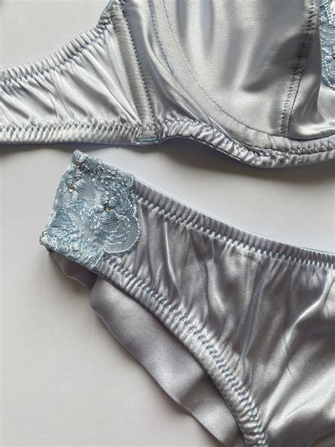 Satin Lingerie Set Sissy Lingerie Sky Blue Bra And Panties Custom