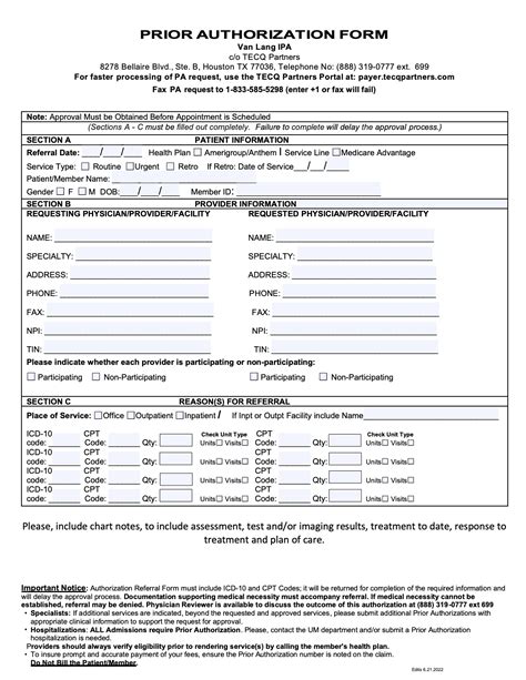 Prior Authorization Form Tecq Foundation