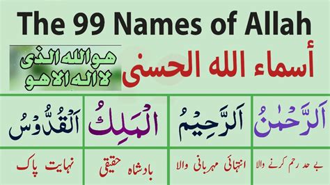 Asma Ul Husna Names Of Allah With Urdu Translation