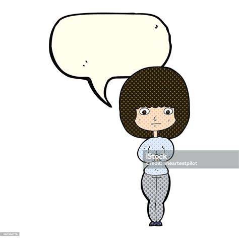 Cartoon Shy Woman With Speech Bubble Stock Illustration Download Image Now 2015 Adult