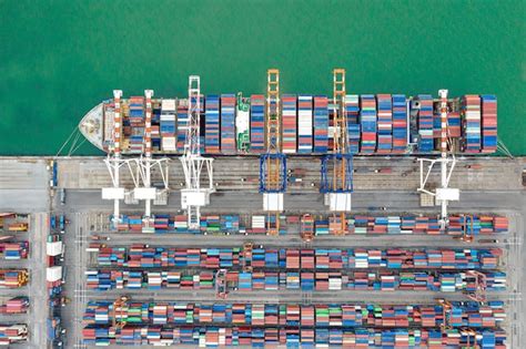 Premium Photo Aerial View Container Ships At Industrial Ports In The