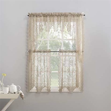 No Alison Floral Lace Sheer Rod Pocket Kitchen Curtain Tier Pair