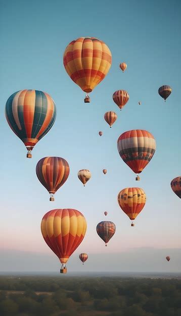 Premium Photo Cluster Of Vibrant Hot Air Balloons Soaring In The Sky