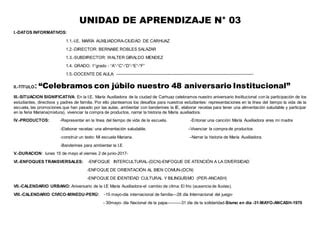 Unidad De Aprendizaje Primer Grado I E Mar A Auxiliadora Ciudad De