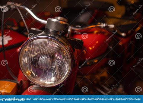 Close Up Shot Of A Vintage Motorcycle Headlight Stock Photo Image Of