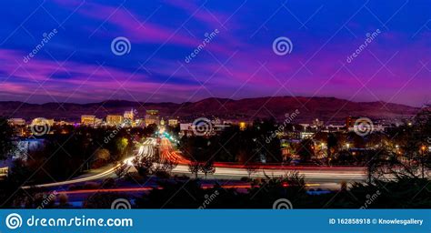 Boise Idaho Night Skyline with Streaking Car Lights Stock Photo - Image ...