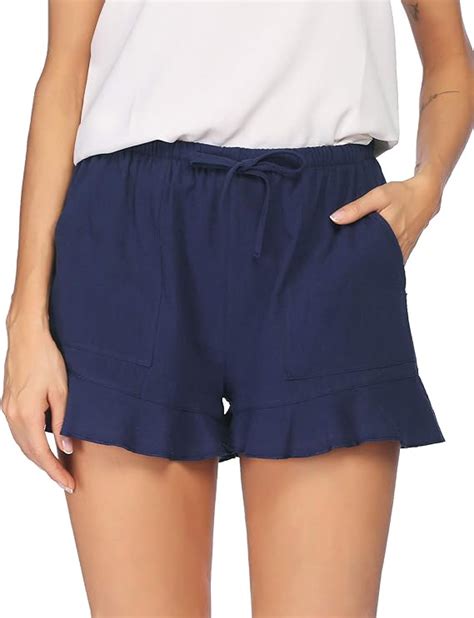 Womens Summer Shorts Short Trousers Drawstring Elastic Shorts Solid