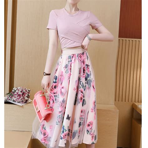 2019 Two Piece Set Women Skirts Mesh Skirts Suits Bowknot Solid Tops