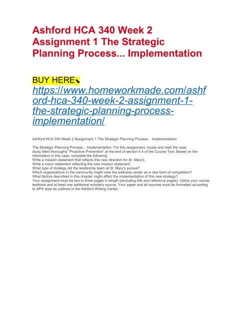 Ashford Hca Week Assignment The Strategic Planning Process