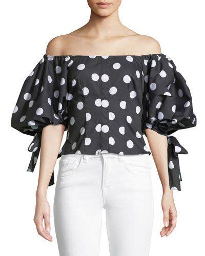 TWUC0 Caroline Constas Nella Off The Shoulder Polka Dot Print Top